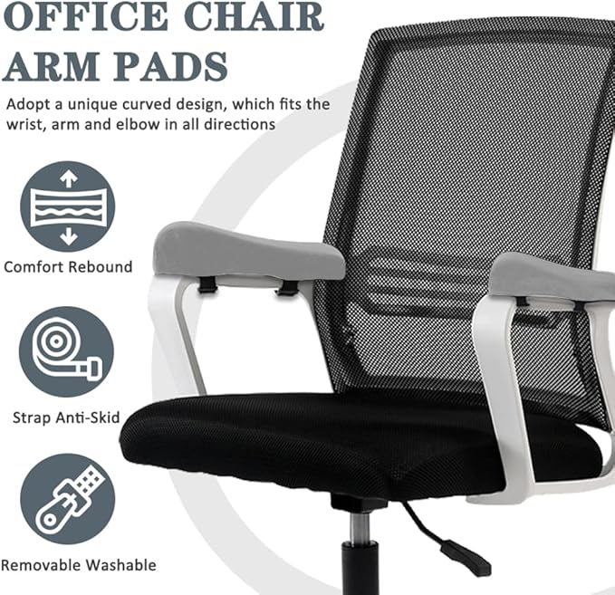 2 Pack Office Chair Armrest Pads Covers,Arm Rest Pad with Memory Foam Elbow Pillow for Forearm Pressure Relief, Arm Rest Covers for Office Chairs, Wheelchair, Comfy Gaming Chair (Grey)