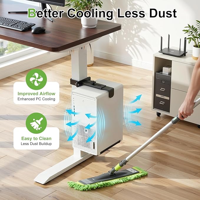 Clamp-On Under Desk PC Mount, No Drilling Adjustable Desk Leg Computer Mount Width Adjustable from 5.7" to 9.8", Holds Up to 40 lbs Heavy Duty PC Tower Stand for Under Desk, Fits 80mm×50mm Legs