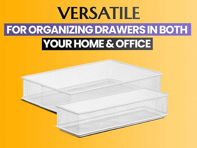 YBM HOME Silver Mesh Drawer Cabinet and or Shelf Organizer Bins, School Supply Holder Office Desktop Organizer Basket (24, 4x12x2 inch)