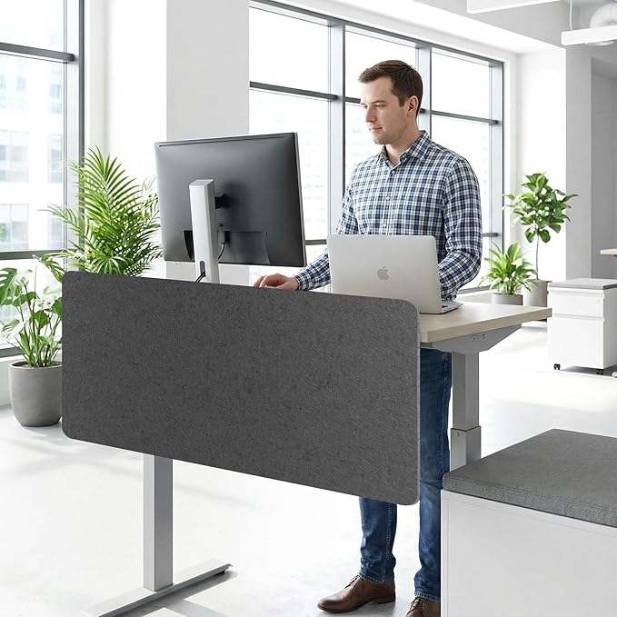 Desk Divider, Clamp On Felt Desk Privacy Panels, Acoustic Sound Absorbing Desk Partition for Office Desk, Reduce Distractions, Dark Gray, 1 Pack, 24 x 48 in