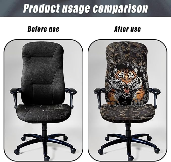Talayituse Tiger Camo Print Water Resistant Stretch Computer Office Chair Cover Universal Removable Rotating Boss Chair Slipcovers Anti-dust Soft Desk Chair Seat Protector for Dogs Cats Pets, S