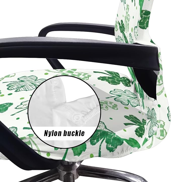 Talayituse White Shamrock Print Office Chair Covers, Stretch Computer Chair Cover, Universal Boss Chairs Covers Modern Simplism Style High Back Chairs Slipcover St Patrick's Day Decor, Small