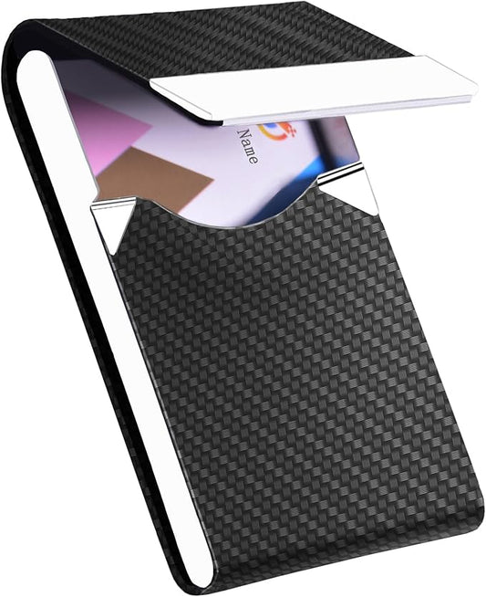 Business Card Holder with Ultra Slim Design,Business Card Case with Premium PU Leather,Suit Pocket Metal Card Holder for Women/Men,Professional Name Card Holder with Magnetic Shut (Black1)