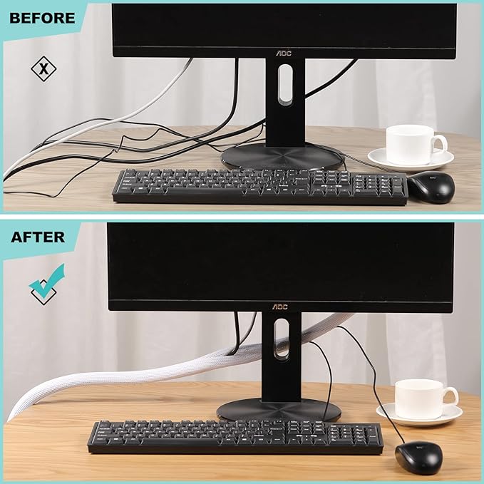 AGPTEK Cable Sleeve, 25ft - 4/5 inch Cable Management Desk Cord Cover Organizer Wire Hider for Home Office Computer TV Wire Loom Tubing Pet Proof Cord Protector from Cat Dog Chewing, White