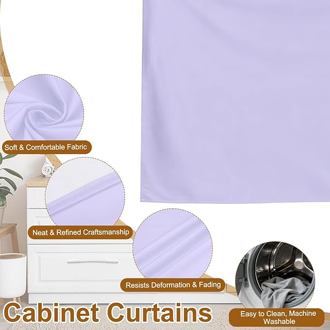 uxcell Cabinet Curtains, Dust Proof Privacy Drape Short Curtain, Hook & Loop Under The Desk Skirt for Kitchen Bathroom Closet Storage Room (35.4" W x 27.6" H, Light Purple)