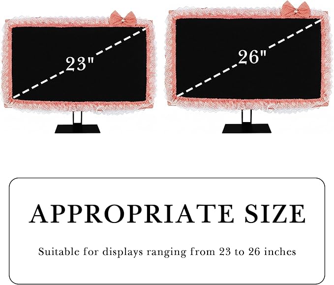 2 Pack Cute Computer Monitor Cover, 23''-26'' Elastic Monitor Dust Cover with Bow Knot, Lovely Monitor Accessories Screen Monitor Decoration for Tablet (Orange)