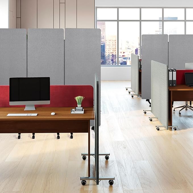 3-Panel Soundproof Room Divider with Wheels, 72inch Room Divider Privacy Panel, Heavy-Duty Acoustic Partition Temporary Wall for Noise Reduction, Portable Divider for Home, Classroom, Light Grey
