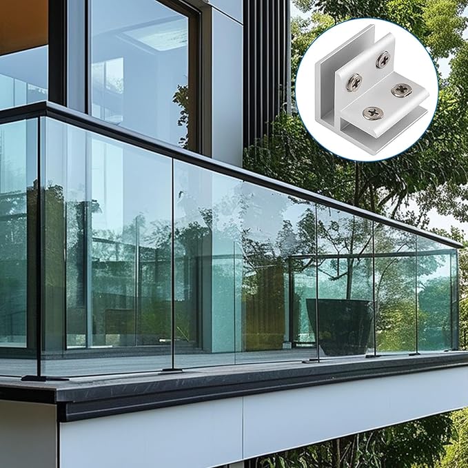 INCREWAY 2PCS Adjustable Glass Clips Kit 90 Degrees Adjustable Silver Square Glass Shelf Bracket Holder Bracket Clamp for Glass Fence Panel, Showcase, Wine Cabinet (5-8mm)