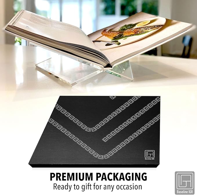 Large Clear Acrylic Book Stand, 12.5" x 9.5" x 5.5”, Acrylic Book Holder, Open Bookstand for Display and Reading Cookbooks, Art Books, Bibles, Magazines - Home and Office