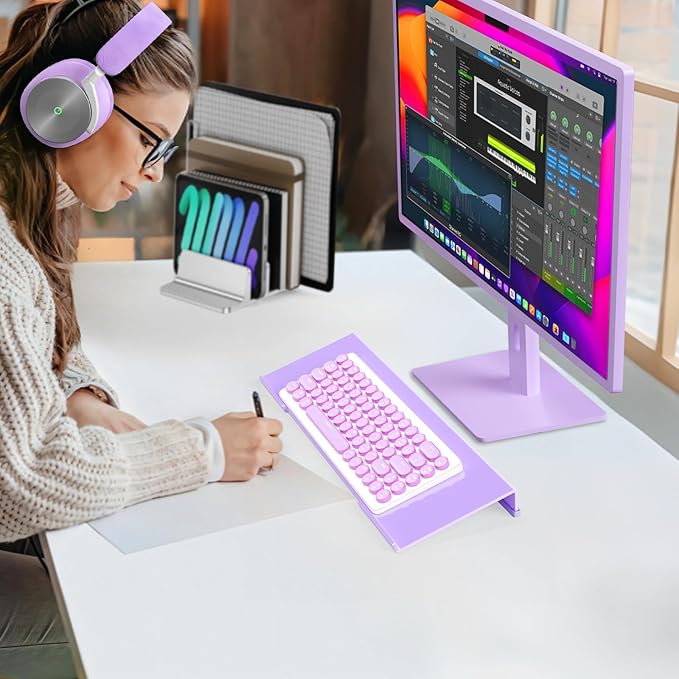 Ergonomic Computer Keyboard Stand - 17 Inch Purple Acrylic Keyboard Riser for Desk Tilted Keyboard Holder Tray with Non-Slip Strip for Home Office Easy Typing & Working