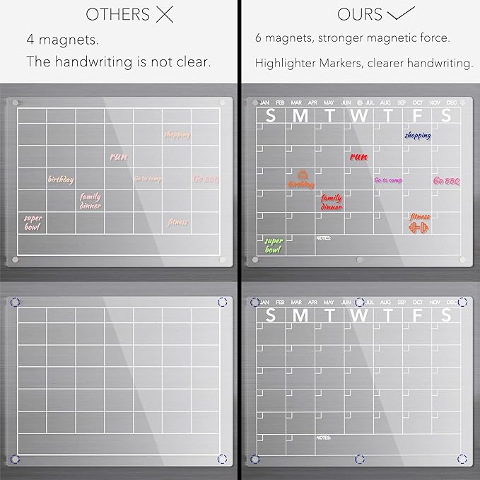 Neatsure Acrylic Magnetic Dry Erase Board Calendar for Fridge, Clear Monthly and Weekly Planner Whiteboard for Refrigerator, w/ 8 Colors Markers, 15"x11"