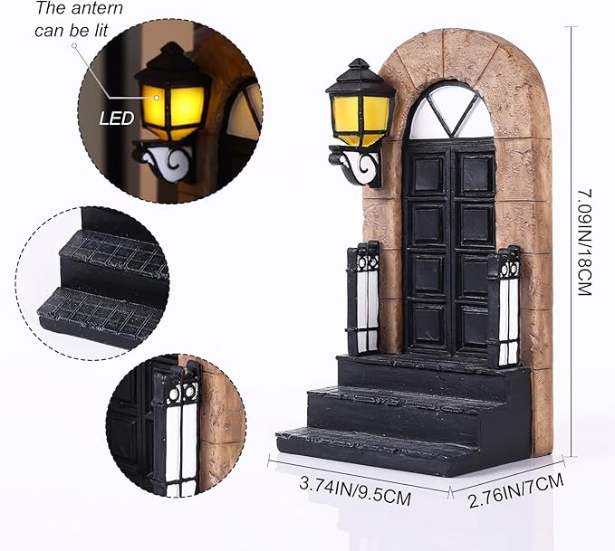 1 Pcs Unique Book End with Lighted Lantern, Vintage Decorative Book Ends for Shelves, Funky Book Holder, Rustic Book Stopper for Home, Office, and LOTR Bookshelf Decor (A)