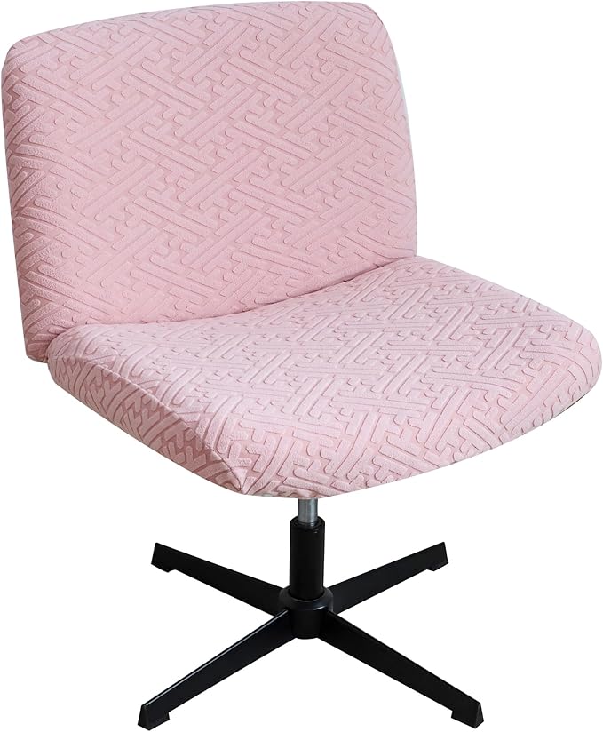 Criss Cross Chair Cover Pink Stretch Armless Vanity Chair Slipcover 1 Piece Mid-Back Wide Office Crisscross Chair Cover Washable