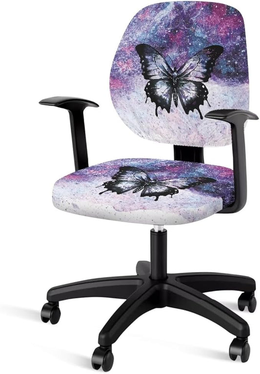 Butterfly Office Chair Covers 2 Piece Stretchable Computer Chair Seat Cover Decorative Universal Slipcover for Rotating Chair,Gaming Chair Protector Cover Galaxy Desk Accessories Purple