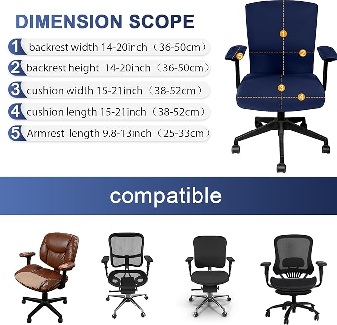 Tallew 4 Pcs Office Chair Covers Set Computer Universal Protective Stretchable Chair Seat Covers Desk Armrest Cover Pads Office Cushion Backrest for Rotating(Regular,Navy Blue)