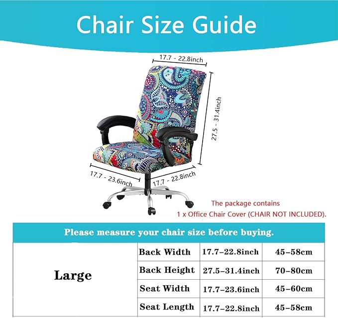 Office Chair Cover,Removable Desk Chair Cover with Zipper,Stretch Anti-dust Universal Rotating Office Seat Slipcover,Washable High Back Computer Seat Protector for Pets (Blue, Large)