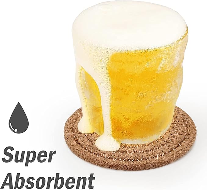ABenkle Drink Coasters with Holder Set of 10, Cotton Woven Absorbent Coasters for Drinks, Minimalist Home Decor Coaster Set for Wooden Tabletop Protection Table, 4.3 inches