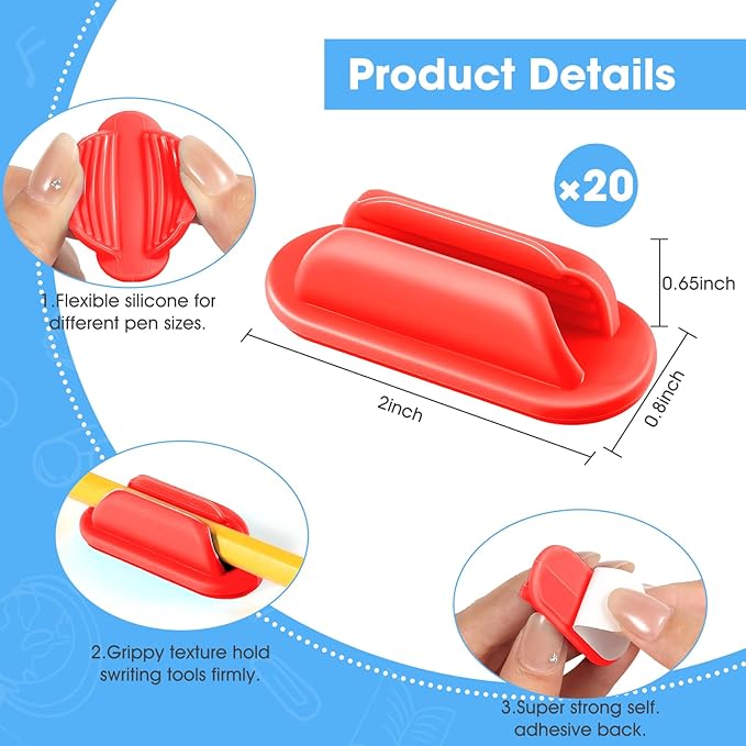 VZZNN 20 PCS Adhesive Pencil Holders, Silicone Marker Organizer for Desk, Notebook, Wall or Clipboard, Reusable Teacher Supplies for Classroom, Office, School Accessories
