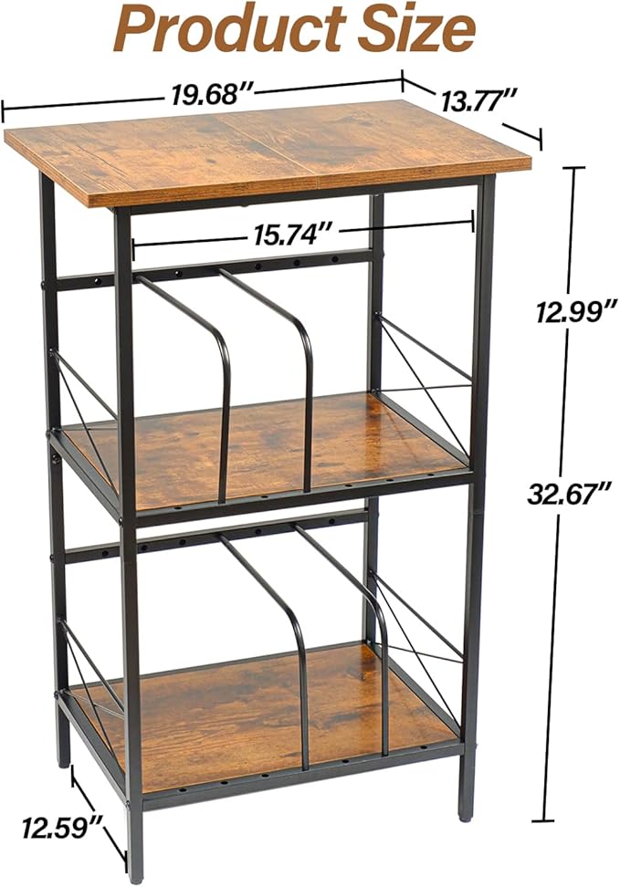 Record Player Stand with 4 Adjustable Dividers, Vinyl Record Storage Holds 200 LPs, 3 Layer End Table, Multi-Functional Record Player Table for Home, Rustic Brown