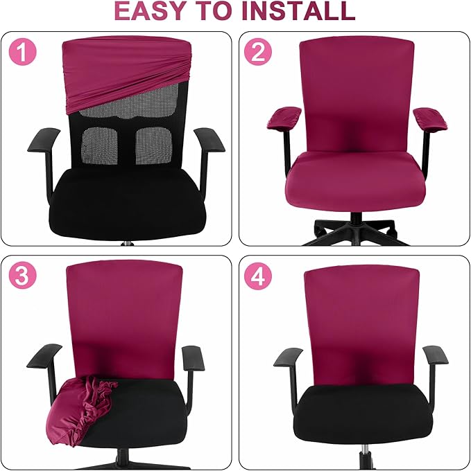 Tallew 4 Pcs Office Chair Covers Set Computer Universal Protective Stretchable Chair Seat Covers Desk Armrest Cover Pads Office Cushion Backrest for Rotating(Regular,Wine Red)