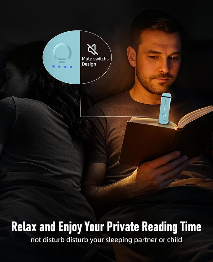 HIONXMGA Book Reading Light,2 Pack Silent Touch Books Lamp for Reading in Bed,Rechargeable Clip on Booklight with 3 Amber Color & 7 LEDs Precise Dimming for Night Reading for Book Lover,Kid,Green+Blue