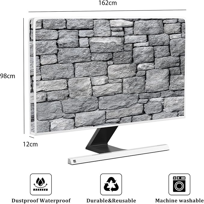 Gray Vintage Wall Waterproof Television Cover 70 Inch Anti-Static Dustproof Protective Full Body Cover for TV Screen Sleeve Compatible with Television LED LCD OLED TVs Protector