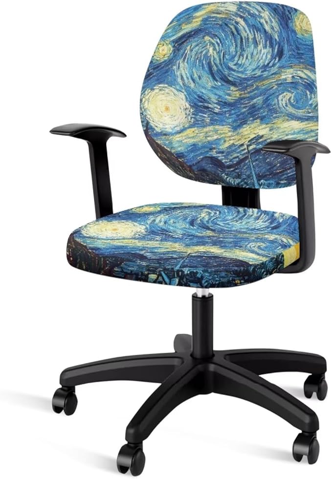 Van Gogh Starry Night Office Chair Covers Stretchable Office Chair Seat Cover 2 Piece Washable Gaming Chair Cover Universal Fit Most Wheelchairs,Computer Chairs,Gaming Chairs