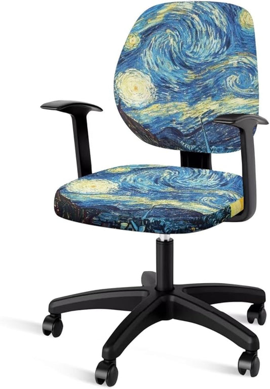 Van Gogh Starry Night Office Chair Covers Stretchable Office Chair Seat Cover 2 Piece Washable Gaming Chair Cover Universal Fit Most Wheelchairs,Computer Chairs,Gaming Chairs