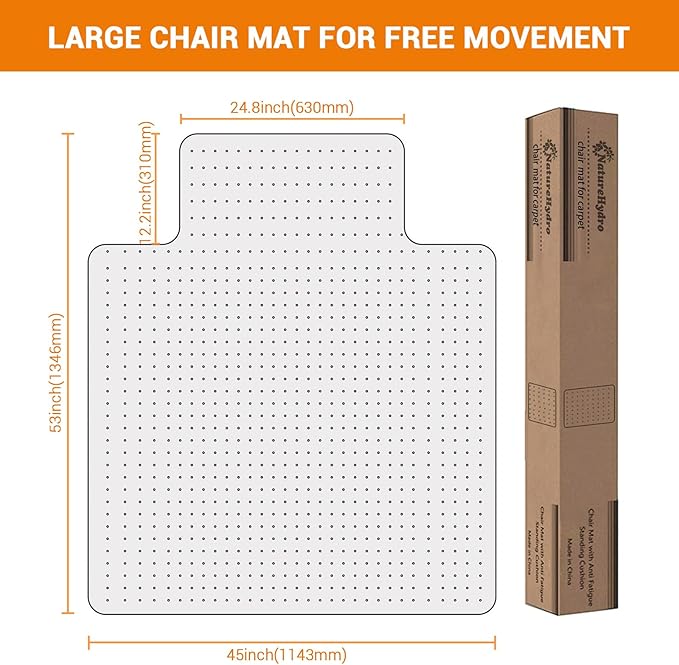 Office Chair Mat for Hard Floor, 45'' x 53'' Computer Desk Chair Mat for Floors, Easy Rolling for Office on Carpets Anti-Slip Carpet Protector for Rolling Work and Gaming Chairs