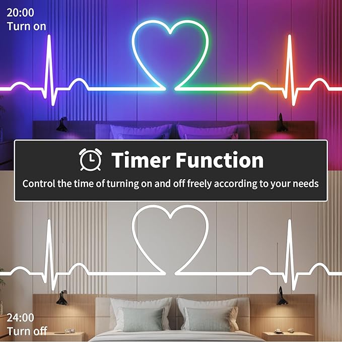 16.4FT/5M Smart IC LED Strip Lights, USB 5V Neon Rope Light with App/Remote Control, Color Changing, Easter Waterproof Cuttable Silicone Light for Valentines Bedroom TV Gaming Room Decor