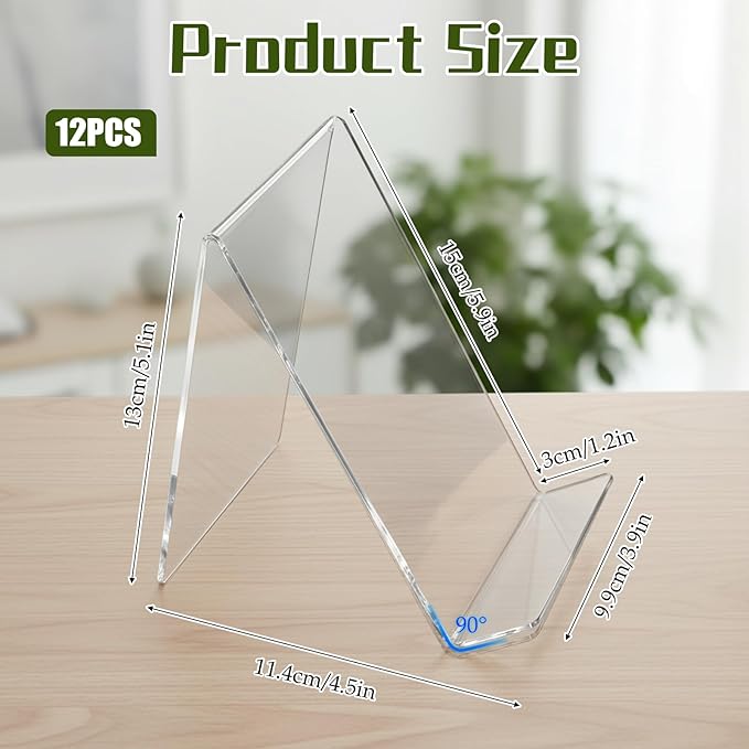 12 Pack Acrylic Book Display Holder, 4x5 Inch Clear Acrylic Book Stand, Books Display Easel for Displaying Books, Tablet Holder, Pictures, Notebooks, Music Sheets, Artworks, CDs