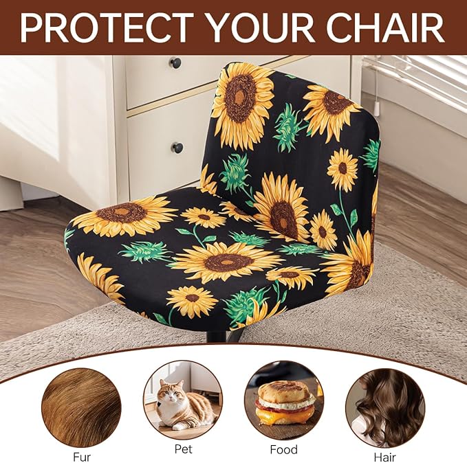 Armless Chair Slipcover Stretch Criss Cross Chair Cover, Mid Back Wide Seat Accent Chair Covers,Modern Vanity Chair Cover for Office Desk (Sunflower)