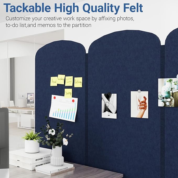 Natwind 5 Panel 122.8 x 71 in Office Room Privacy Protect Space Divider Portable Partition,Wall Folding Cubicle Indoor Freestanding Acoustic Partition Temporary for Office Room, Navy Blue