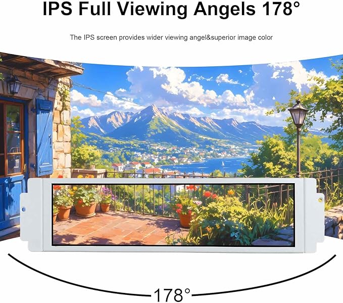VSDISPLAY 9.1 Inch 1920x462 IPS Small Mini LCD Monitor PC Case LCD Screen Secondary Display Monitoring Computer Temperature CPU GPU RAM Data,White