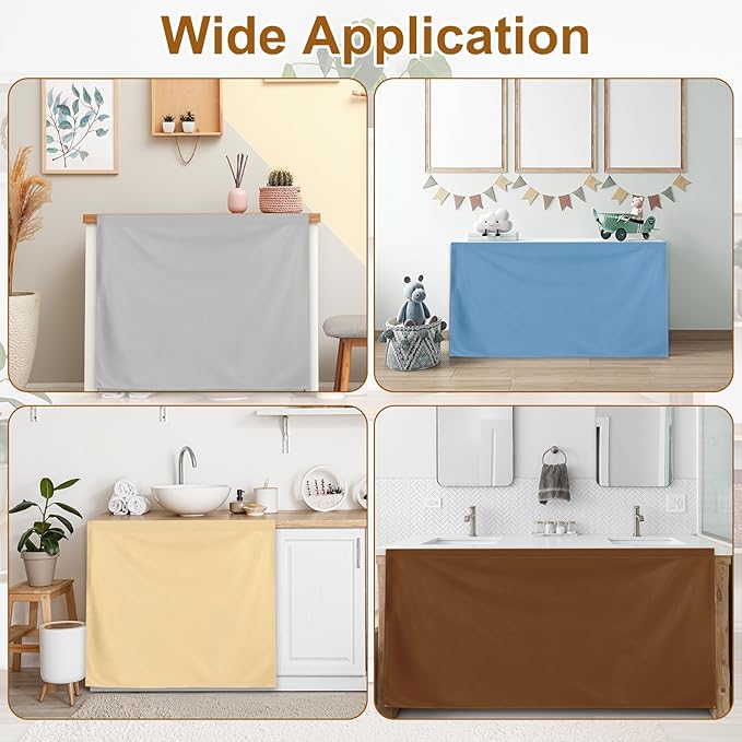 uxcell Cabinet Curtains, Dust Proof Privacy Drape Short Curtain, Hook & Loop Under The Desk Skirt for Kitchen Bathroom Closet Storage Room (35.4" W x 27.6" H, Brown Yellow)
