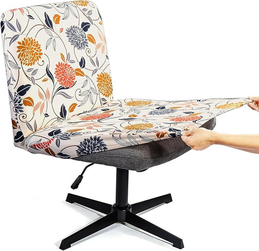 Iauddy Armless Criss Cross Office Desk Chair Cover Slipcover,Accent Mid Back Wide Swivel Task Vanity Slipper Chair Protector Stretch Removable Without Arms for Accent Chair