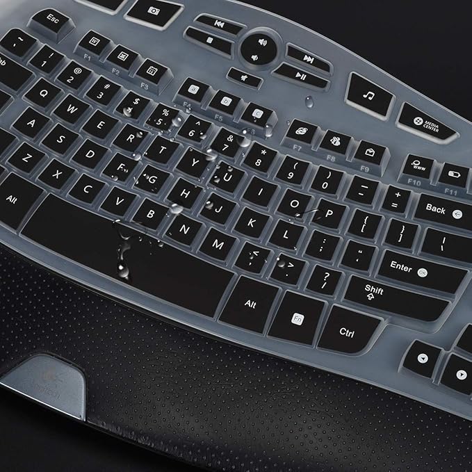 LEZE Keyboard Cover for Logitech K350 & MK570/MK550 Wireless Wave Keyboard, Black Silicone Dust-Proof Water Resistant Keyboard Skin Protector