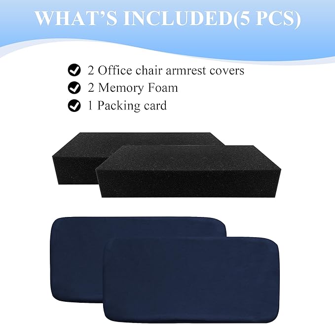 SPRING SEAON Office Chair Arm Covers Soft Memory Foam Arm Rest Pads Short Plush Gaming Chair Armrest Cushion Provide Cushioning for Elbows and Forearms 2 Pack Chair Covers for Arms Navy Blue