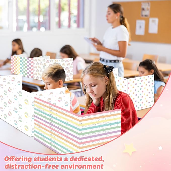 30 Pack Desk Dividers for Students Rainbow Pastel Privacy Folder for Students Waterproof Study Carrel Dividers Testing Divider Privacy Classroom Shield Folder Boards for Classroom Teacher Supplies