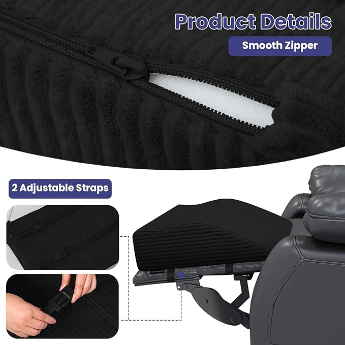idee-home Recliner Leg Rest Cushion, Recliner Footrest Extender Pillow with Removable Corduroy Cover, Multi Purpose Ergonomic Foot Pillow Back & Lumbar Support Cushion for Bed Sofa Couch, Black