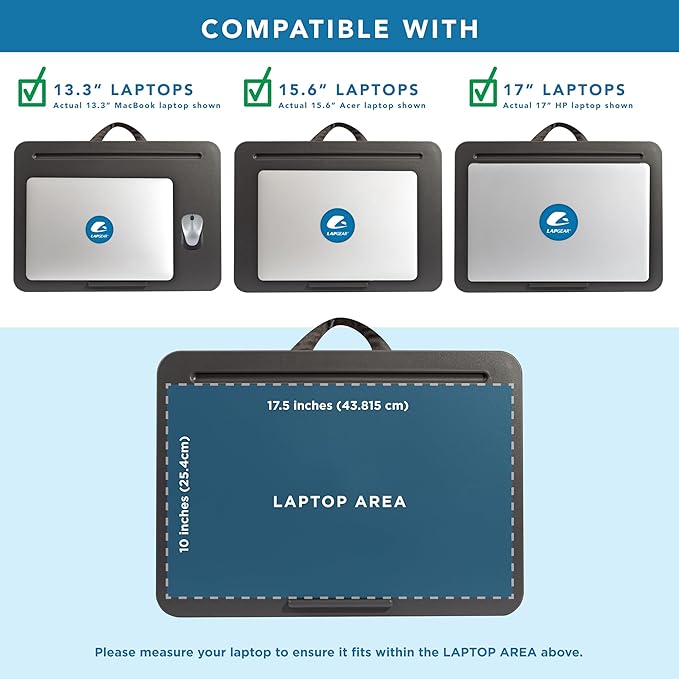 LAPGEAR Original Lap Desk – Fits Up to 17” Laptops – Charcoal – Style No. 45155