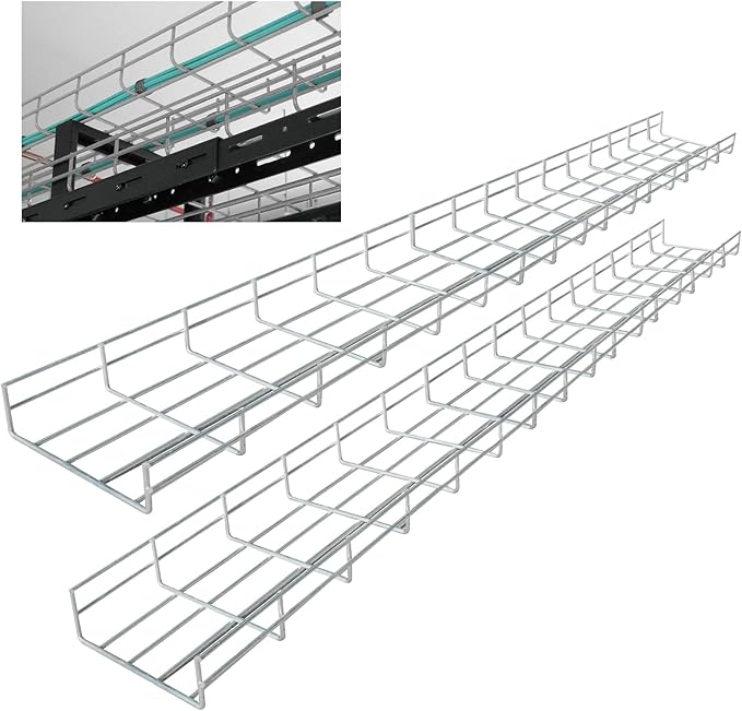 Wire Mesh Cable Tray, 60" x 8" x 2", 4", or 18" | Zinc Plated Steel Cable Management Rack, Adjustable Cable Basket for Network, AV, Fiber Optic, Garage & Office Use(2Pcs)