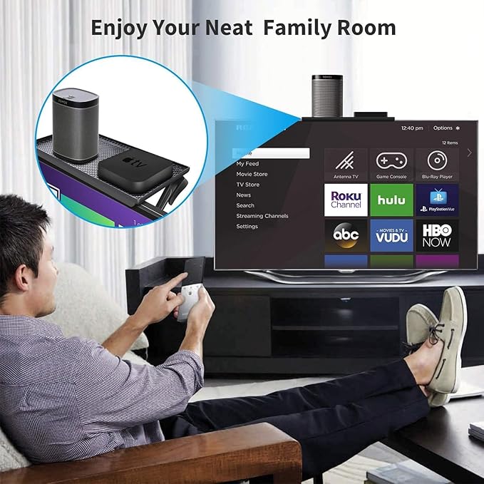 TV/PC Top Shelf Mount, Adjustable Monitor Top Shelves Wide Platform Screen Storage Bracket, TV Mounted Shelf for Routers, Cable Boxes, Games Consoles, DVD Player and Remote (11.8 x 4.7 Inch)