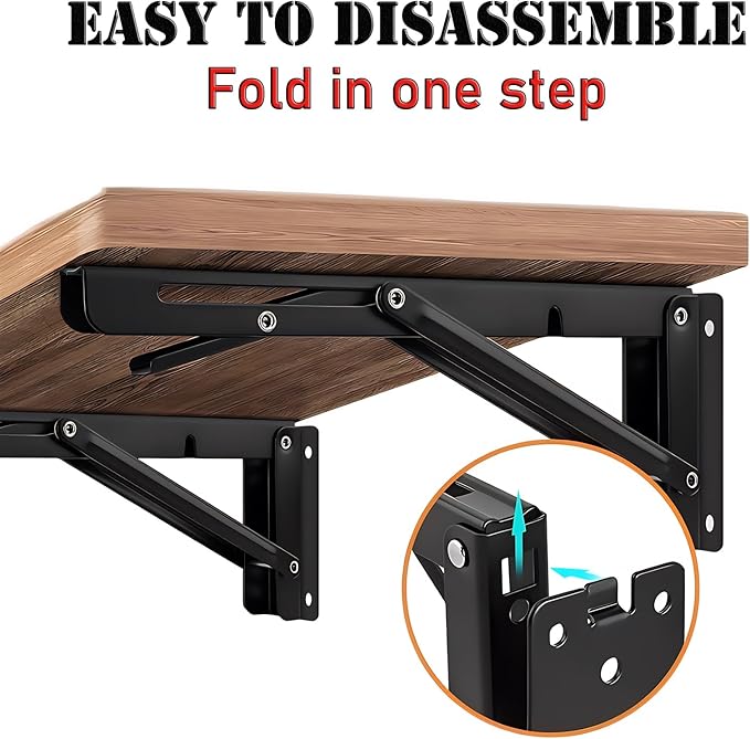 Detachable Folding Shelf Brackets 10 Inch 2 Pack Heavy Duty Wall Mounted Collapsible L Bracket for RV, Workbench, Laundry, Kitchen, Bathroom, Garage & DIY Folding Table