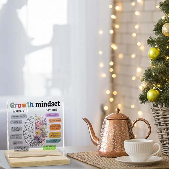 Growth Mindset Inspirational Decor Sign, Positive Affirmations Acrylic Plaque for Home Office Decor