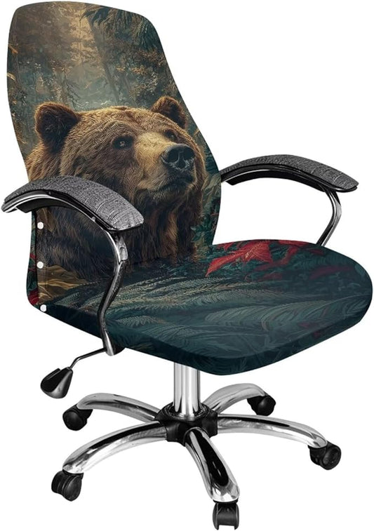 Talayituse Forest Bear Print Office Chair Covers, Stretch Computer Chair Cover, Universal Boss Chairs Covers Modern Simplism Style High Back Chairs Slipcover, Large