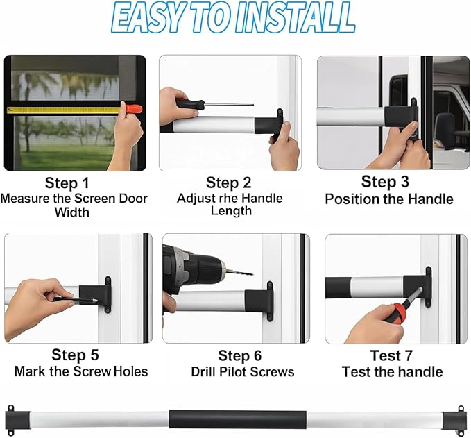 Gekufa Adjustable RV Screen Door Cross Bar Handle Universal Fit for Camper and Motorhome, 21-5/8" to 28-5/8", Durable Aluminum Frame with Non-Slip Grip