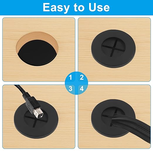 8 Pcs 5/8 Inch (16mm) Cable Grommet, Flexible Rubber Wire Hole Cover Pass Through for Office Computer Desk, Cabinet & Furniture Wire Organizer, Black