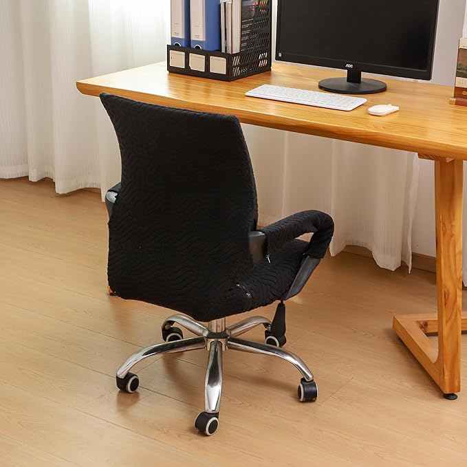 Small Office Chair Cover with Zipper Armrest Cover 18Inch Wide Stretch Black Jacquard Desk Computer Chair Covers with Arm Washable
