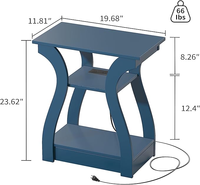 FROMJBEST End Tables Living Room, End Table end Table with Charging Station and USB,Navy Blue Side Table, Nightstand for Bedroom,3 Tier End Table with Storage Shelf for Living Room